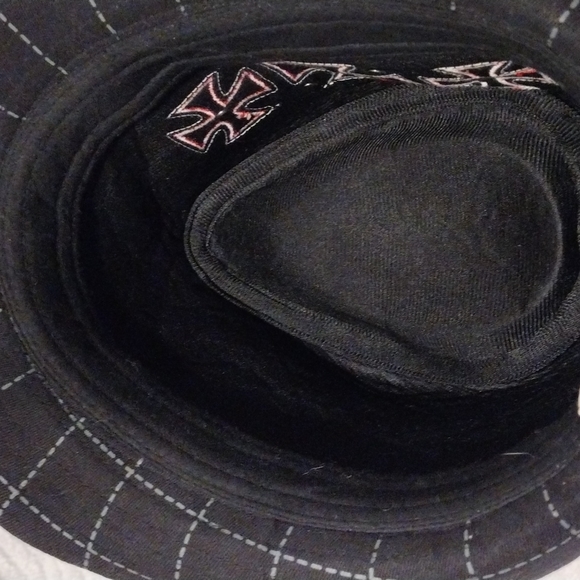 Granule Concept One Fedora Trilby Hat Black Check Crusader Cross Studded Grunge - Picture 9 of 13